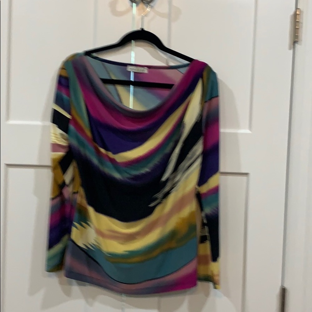 Abstract Print Drape Neck Long Sleeve Top